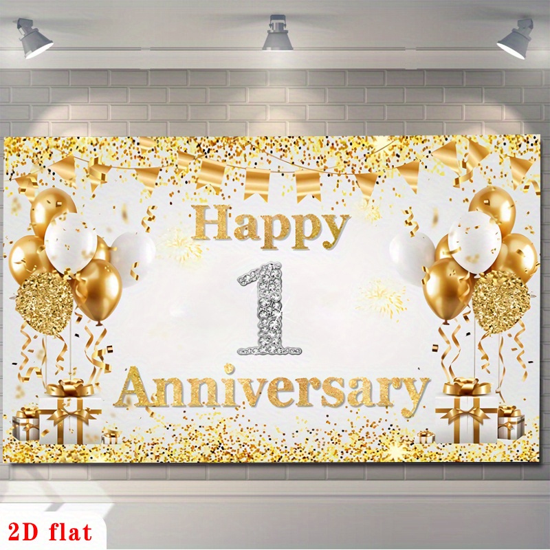 2D Flat Gold White Happy 1st A - Party Banner Gold ulasan dan harga