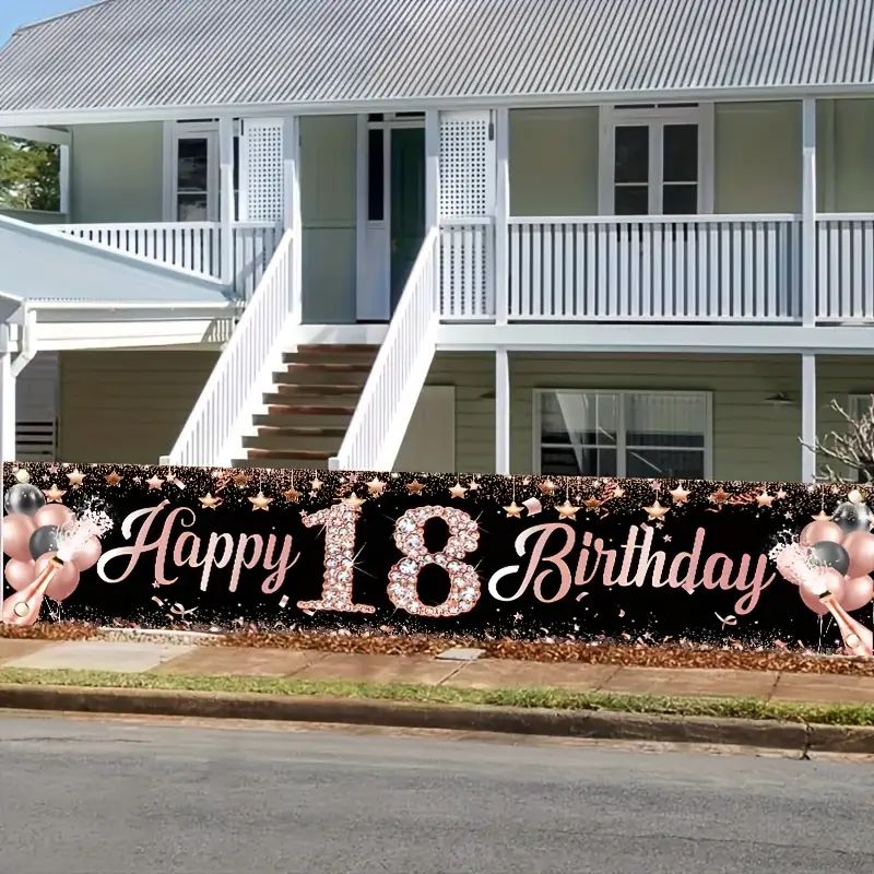 18th Birthday Banner, Rose Gol - Party Banner Gold ulasan dan harga