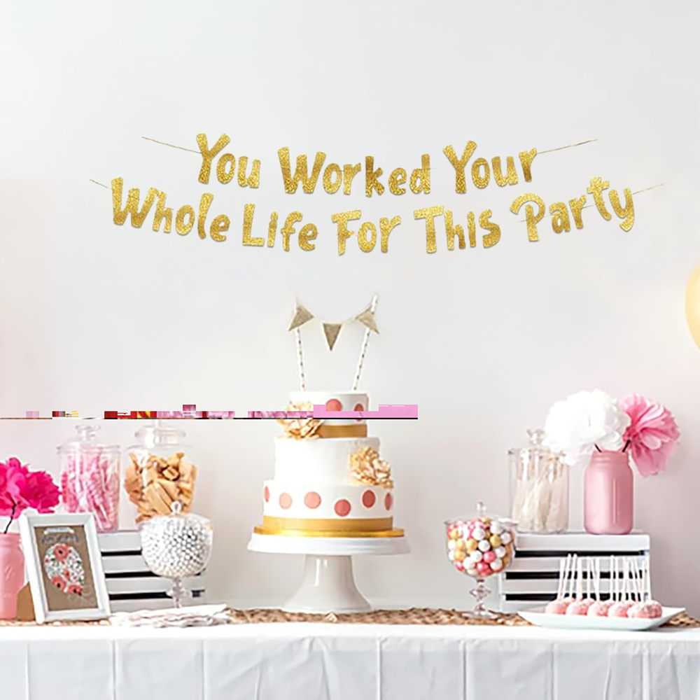 Retirement Party Decorations Y - Party Banner Gold ulasan dan harga